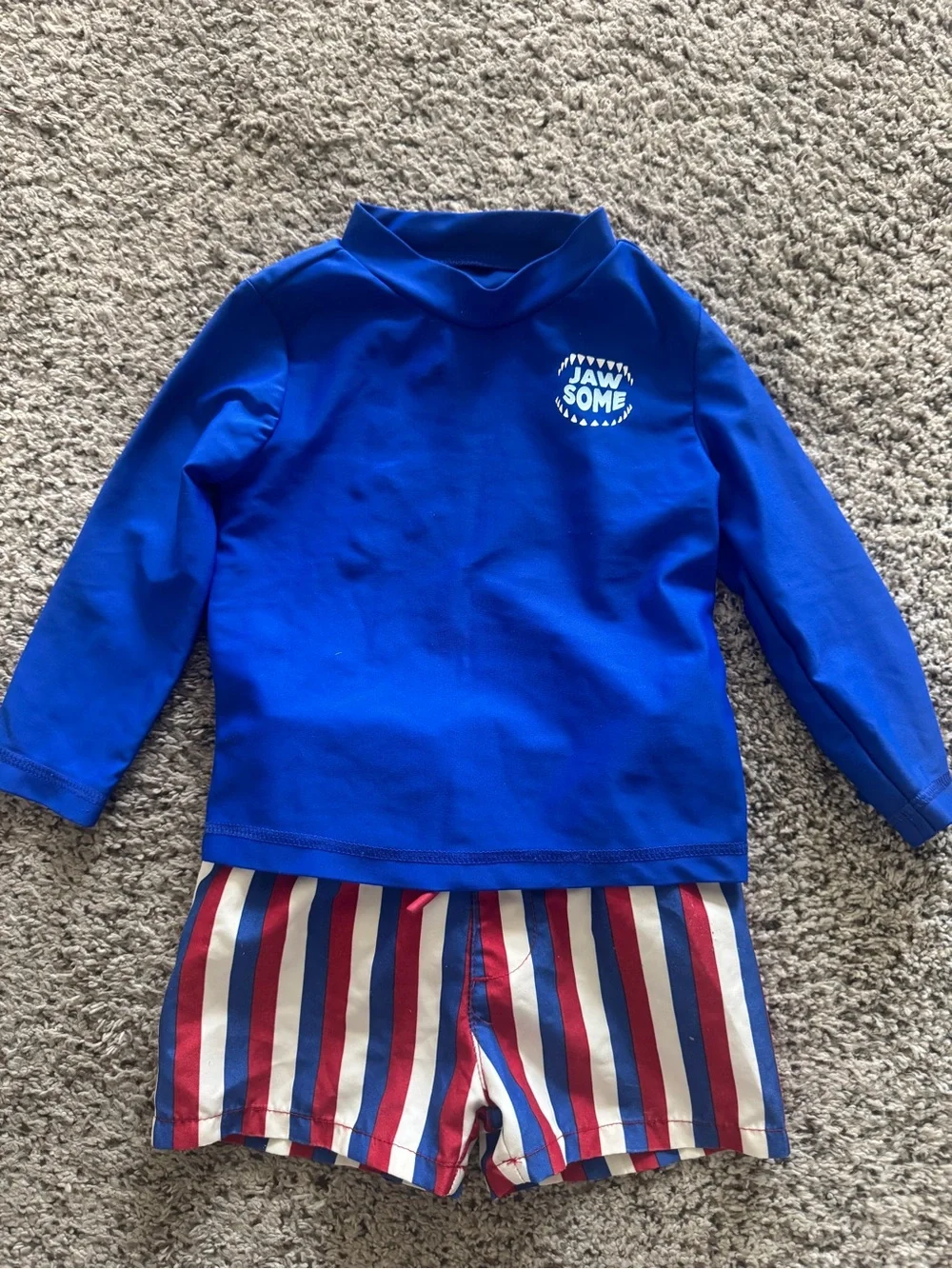 Carters Royal Blue 'Jawsome' Rash Guard with Cat & Jack Striped Shorts
